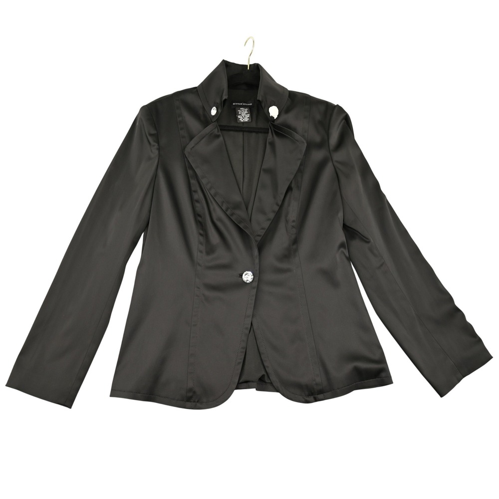 Vampy Goth Glam Satin Rhinestone Statement Button Tailored Cocktail Blazer NWOT